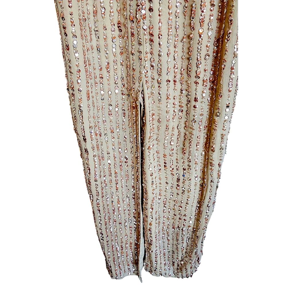 Mac Duggal Sequined High Neck Sleeveless Maxi Gown - Nude/Gold Size 2 NWT - Picture 8 of 13